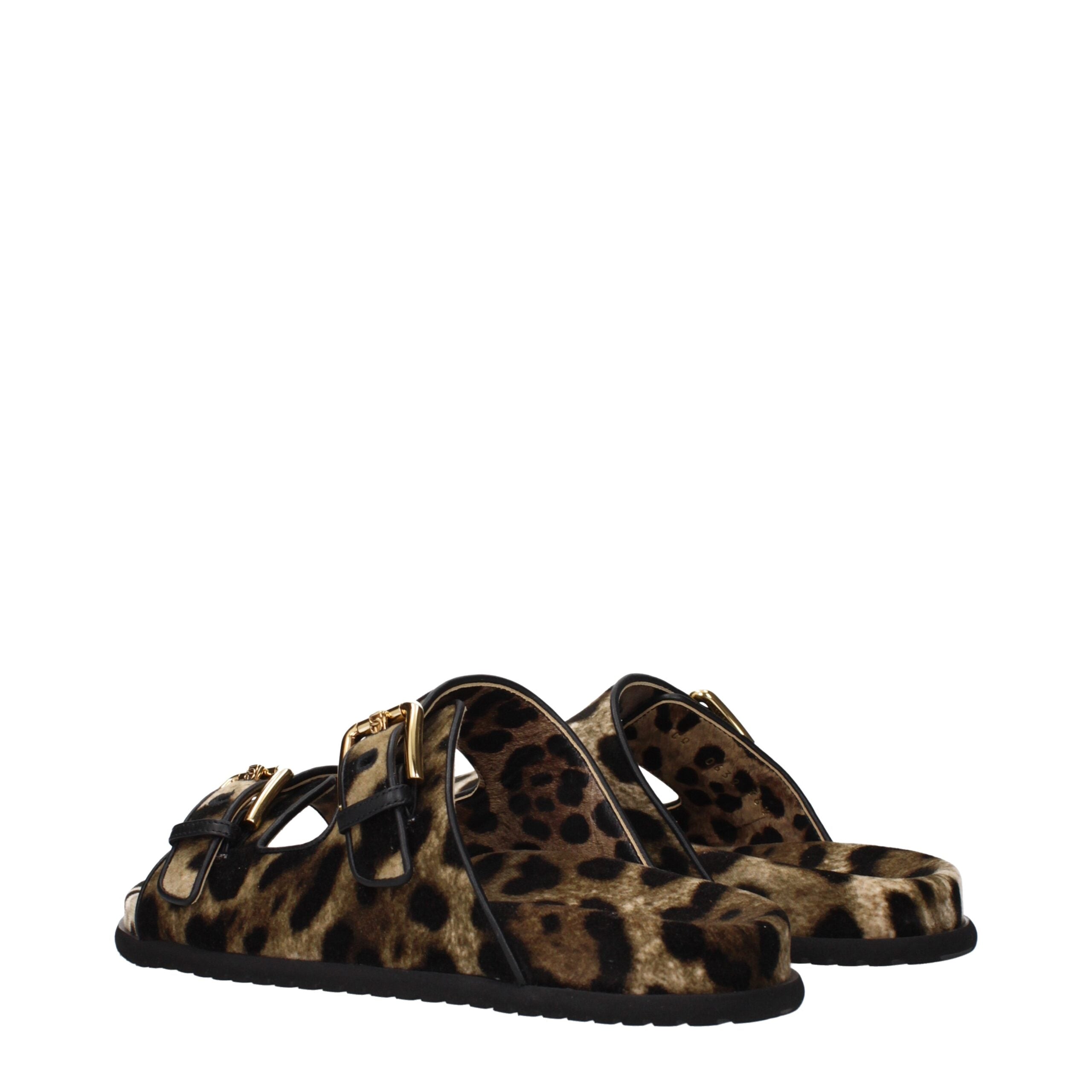 Dolce & Gabbana Beige Velvet Slippers Dolce & Gabbana