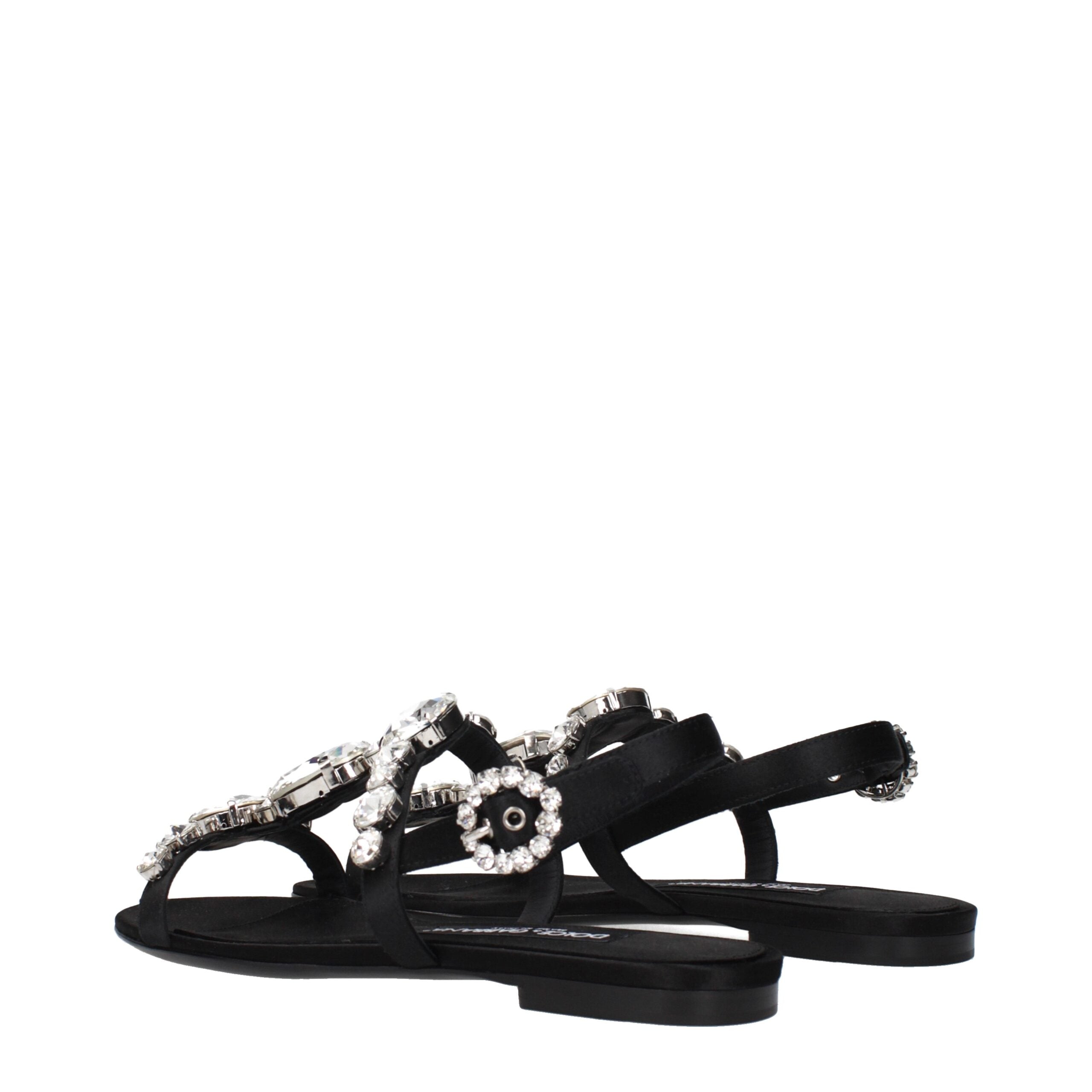 Dolce & Gabbana Black Satin Flat Sandals Dolce & Gabbana